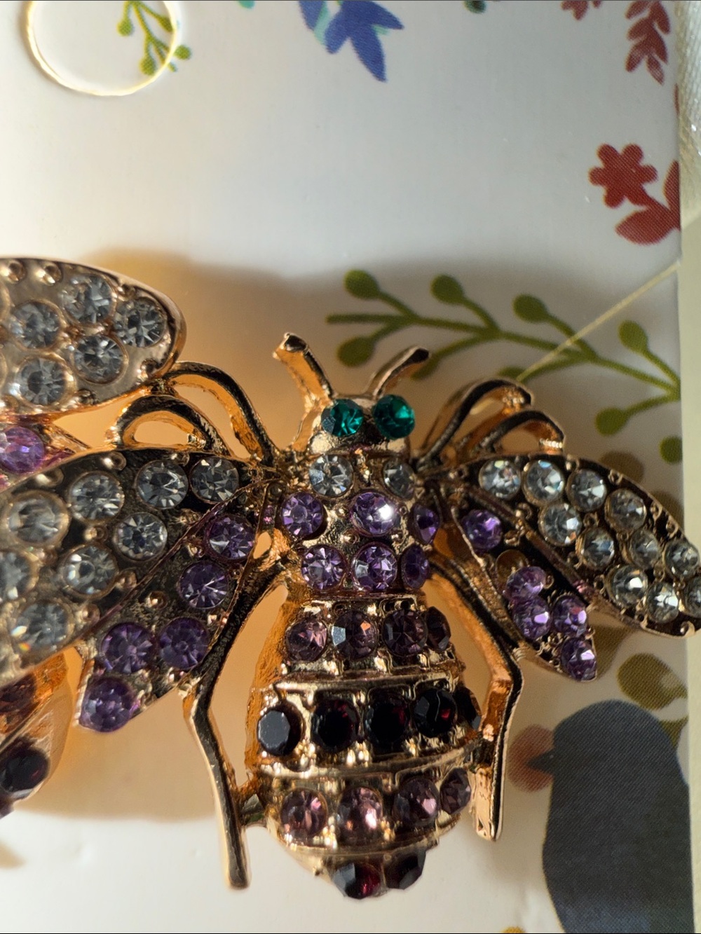 Gold-tone Bee Earrings with Purple and Clear Crystals - Picture 4 of 4